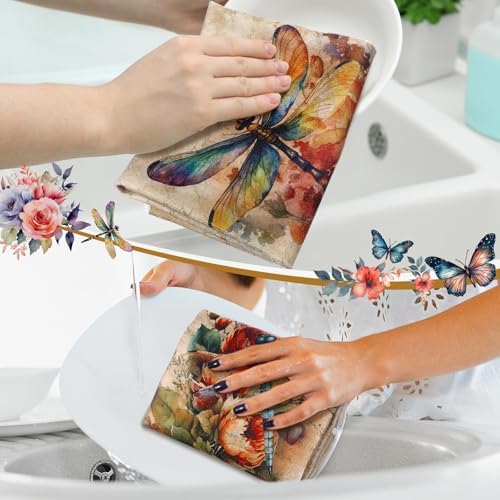 Bencailor 6 Pcs Butterfly Flower Kitchen Towels Decorative Sets Dish Towels - Image 2