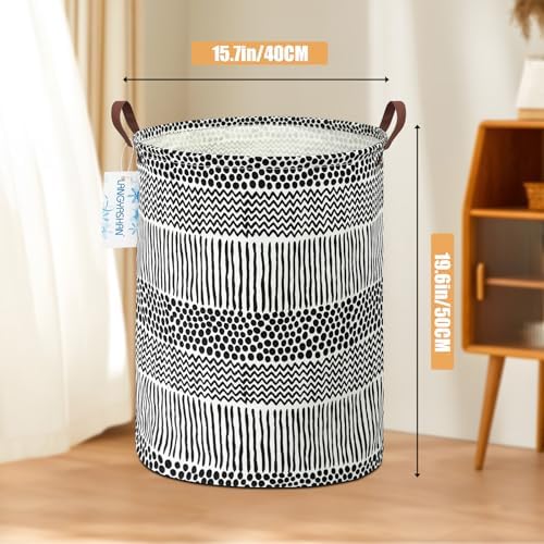 Round Laundry Basket Collapsible Storage Hamper Organizer Black Line - Image 2