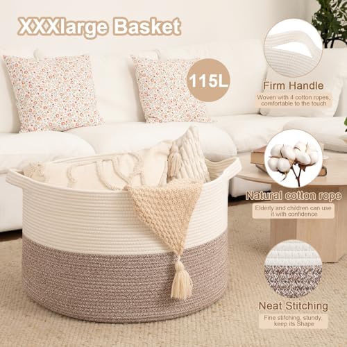 OIAHOMY 115L Extra Large Blanket Basket Living Room Laundry Basket Brown - Image 4