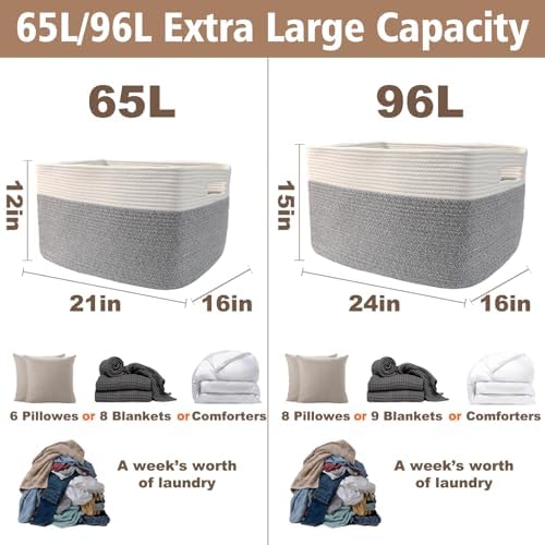 JMvicyroam 65L Large Woven Cotton Rope Blanket Basket - Image 3