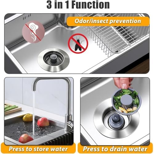 Anlige Kitchen Sink Drain Strainer, 3 in 1 Pop Up Kitchen Sink Stopper - Image 3
