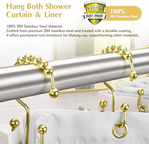12 Pcs Gold Shower Curtain Hooks, 304 Stainless Steel Shower Curtain Hooks - Image 3