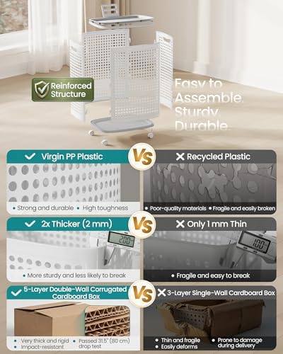 SONGMICS Laundry Hamper with Wheels, 75 L Laundry Basket with Lid - Image 6