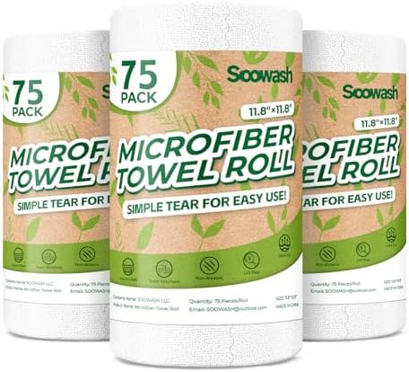 Microfiber Cleaning Cloths Roll 225 Pack 12x12 Inch Lint Free by SOOWASH