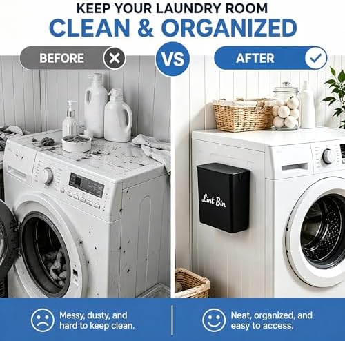 Magnetic Lint Bin with Lid for Laundry Room, Compact Plastic Dryer Lint Holder - Image 4