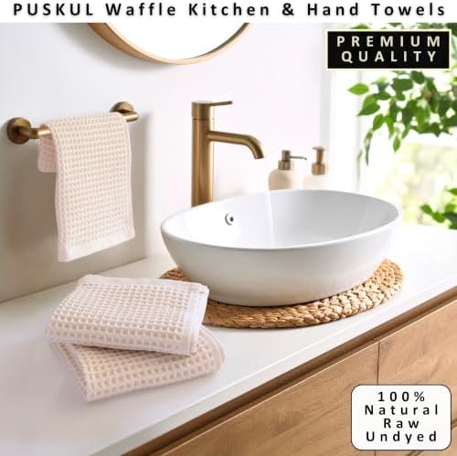 PÜSKÜL Natural 100% Turkish Cotton Waffle Hand and Kitchen Towels Set of 3 - Image 5