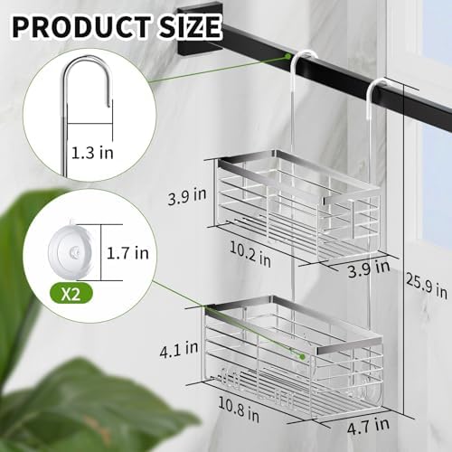 SHANSHUI Shower Hanging Caddy, Double Bathroom Showers Organizer Basket - Image 6