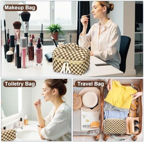 BuyCard Quilted Makeup Bag Set, CuteFloral Cotton Coquette Makeup Bag Toiletry - Image 5