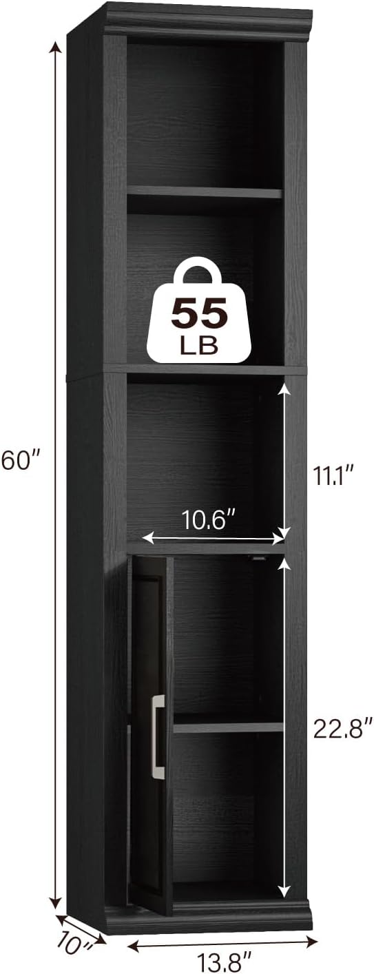 Rresyet Bathroom Cabinet, 60" Tall Bathroom Storage Cabinet with Adjustable Shelves and Doors for Small Space, Living Room, Entryway, Kitchen, Black