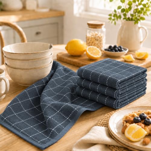 Kitinjoy 100% Cotton Terry Kitchen Towels, 13”x 28”, Dark Grey - Image 3