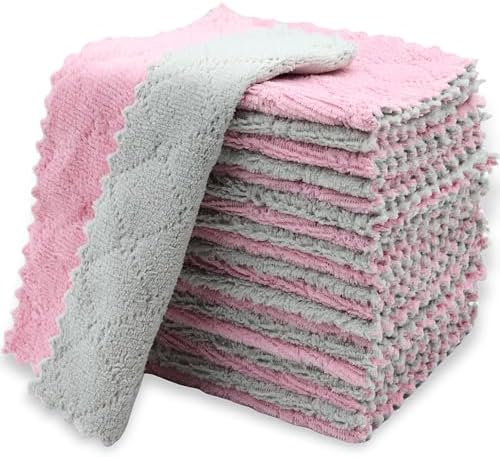 24PCS Kitchen Dishcloth, Microfiber Washcloth, Soft Cleaning Cloths, Coral by Neoweming-Lessismore
