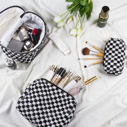 BuyCard Quilted Makeup Bag Set, CuteFloral Cotton Coquette Makeup Bag Toiletry - Image 5