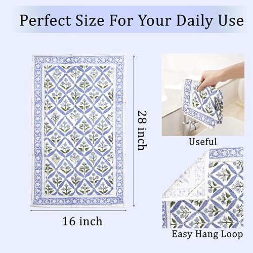 Ridhi Light Steel Blue Hand Block Print Cotton Kitchen Towels, 16x28 Inch - Image 3