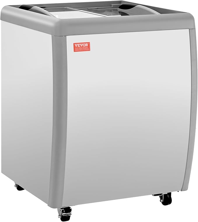 VEVOR Commercial Ice Cream Display Case, 5.6 Cu.ft Chest Freezer, Restaurant Gelato Dipping Cabinet Top Deep Freezer with Locking Casters, Sliding Glass Door, LED Lighting, Hold 4 Ice Cream Tubs