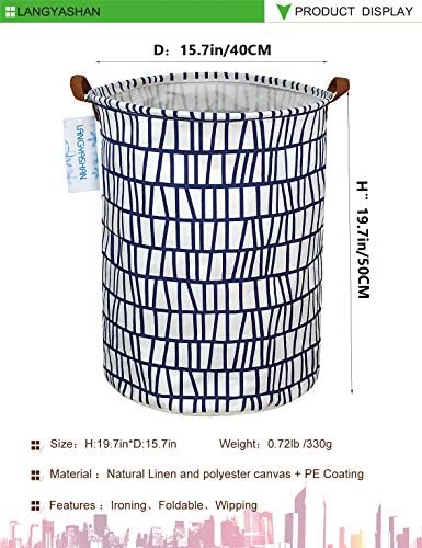 Round Laundry Basket Collapsible Storage Hamper Organizer Blue Stripes - Image 2
