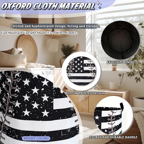 US Flag Baseball Laundry Basket Oxford Cloth Foldable Hamper 18.9x16.5 Inch - Image 6