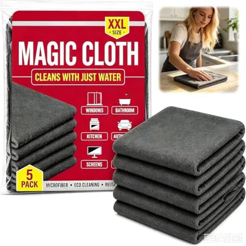 5Pcs Genie Cloth Magic Cleaning Cloth, Microfiber Cleaning Cloths, Lint Free by VOGUZY