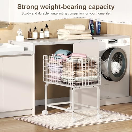 Laundry Basket with Wheels, 80L Wire Rolling Laundry Basket with Pull Handle - Image 2