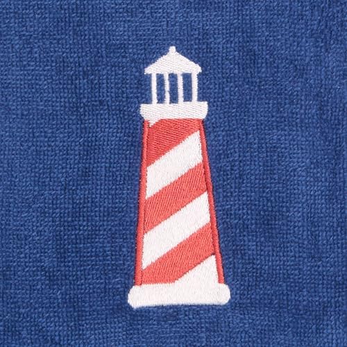 Ritz 2-Piece Cotton Velour Bathroom Hand Towel Set, Embroidered Lighthouse - Image 2