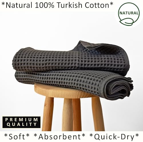 PÜSKÜL Natural 100% Turkish Cotton Waffle Bath Towels Set of 2, Extra-Large - Image 5