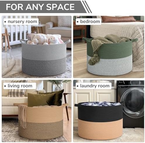 INDRESSME 115L Extra Large Woven Rope Blanket Basket Living Room - Image 4