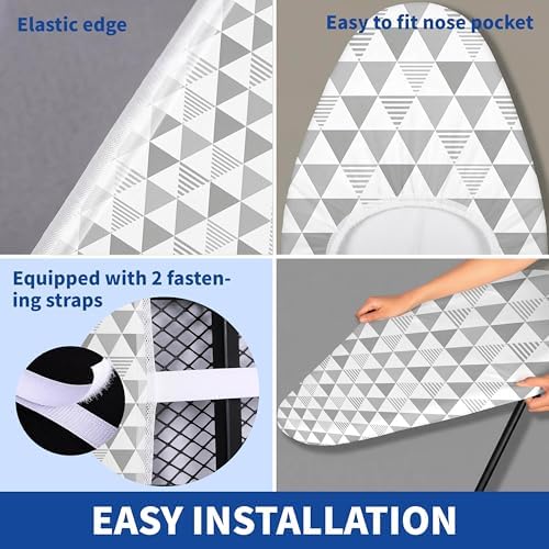 Ironing Board Cover and Pad, Thick Scorch Resistant Padding Gray Triangles - Image 3