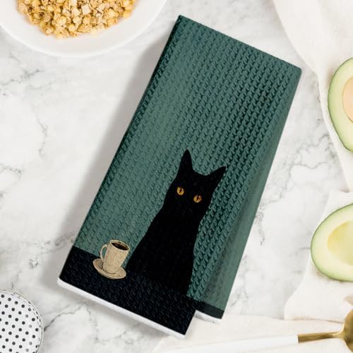 2 Pcs Vintage Coffee Cat Kitchen Towels, Cat Gift Reusable Hand Towels - Image 3
