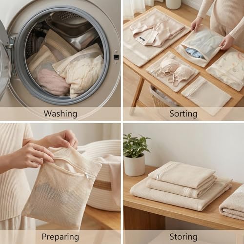 4-Piece 100% Cotton Mesh Laundry Bags, Premium Soft No-Dye Natural Delicate Bags - Image 7