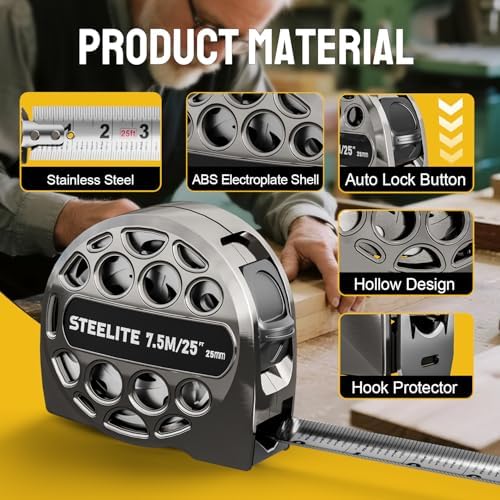 STEELITE Tape Measure 25'FT Foot Stainless Steel Retractable Measuring Tape - Image 2