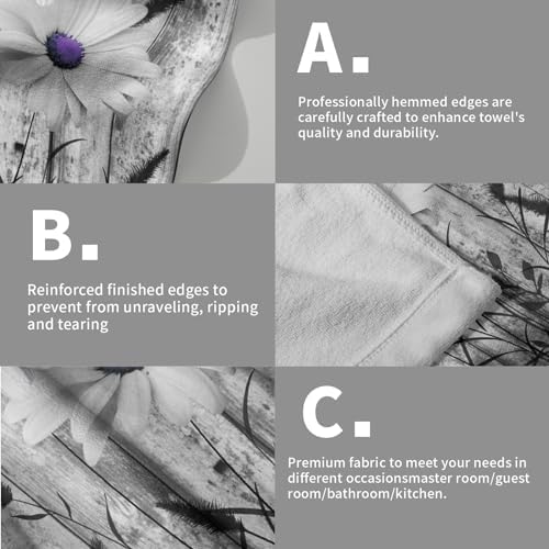 Black White Hand Towels Rustic Purple Daisy Butterfly Farmhouse Absorbent - Image 5