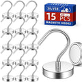 15 Pack Magnetic Hooks Large Opening, 60LBS Neodymium Magnet Hooks by Junarter