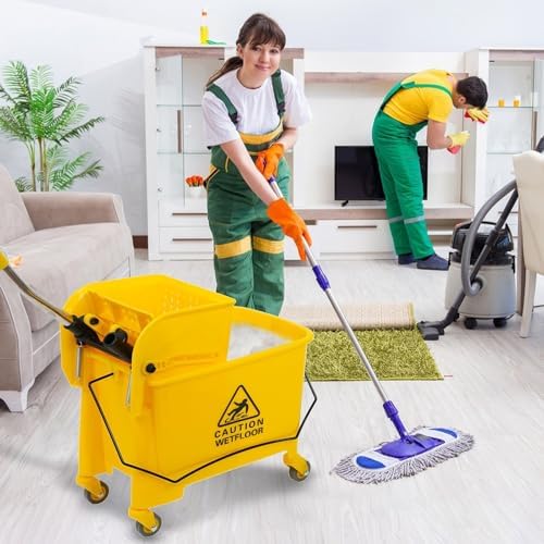 5.28 Gallon Mop Bucket with Wringer, Side Press Wringer Combo Mop Bucket with - Image 2