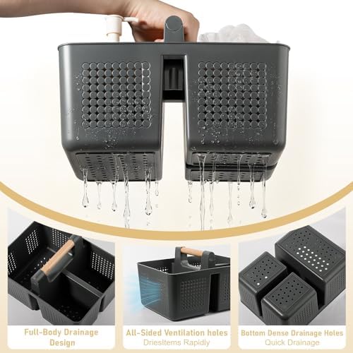 JiatuA Portable Shower Caddy Basket Plastic Caddy Organizer Large Dark Grey - Image 3
