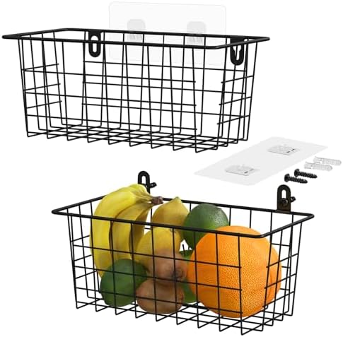MaraFansie Hanging Kitchen Baskets Wire Storage Basket Adhesive and Screws by MakeStorageMoreFun