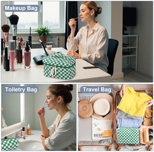 BuyCard Quilted Makeup Bag Set, CuteFloral Cotton Coquette Makeup Bag Toiletry - Image 6
