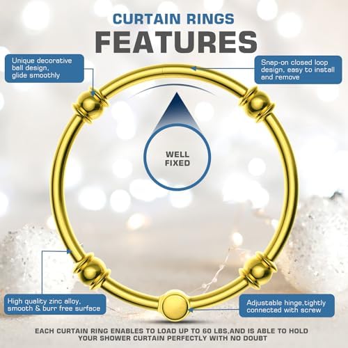 Gold Shower Curtain Rings, Oval Snap Shower Rings - Image 4