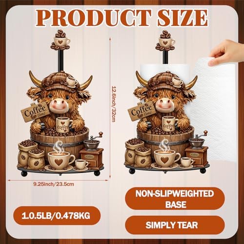 Chunful Coffee Highland Cow Paper Towel Holder Coffees Kitchen Decor Farmhouse - Image 3