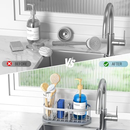 Sink Caddy Kitchen Sink Organizer, Sponge & Brush Holder, Stone Drying Mat - Image 6