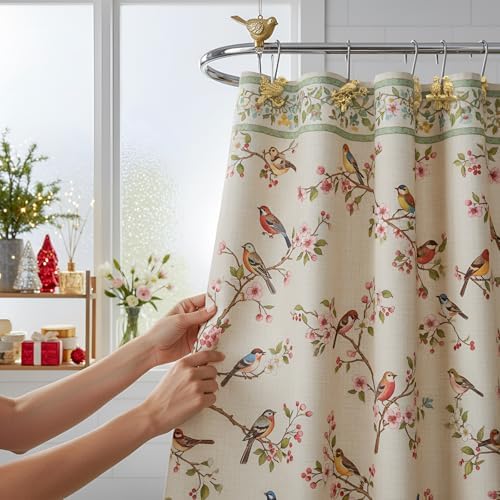 Amyhill 12 Pcs Bird Shower Curtain Hooks Antique Gold Birds Animal Decorative - Image 5