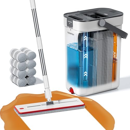 HoMettler Mop and Bucket Set, 3-Tank Flat Mop and Bucket System by Homettler