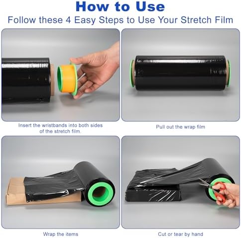 2 Rolls Black Stretch Wrap 12" x 1000FT x 80 Gauge Heavy Duty Film - Image 4