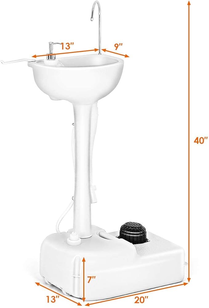 S AFSTAR Portable Camping Sink, Hand Wash Basin Stand w/ 17L Water Tank & Soap Dispenser, Rolling Hand Washing Station w/Towel Holder & Foot Pump, for Garden, Outdoor Sink Hand Wash Station