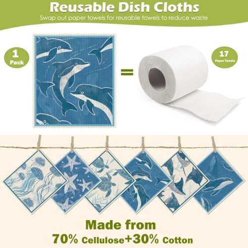 6 Pcs Swedish Paper Cloths for Kitchen, Reusable Paper Towels Washable - Image 3