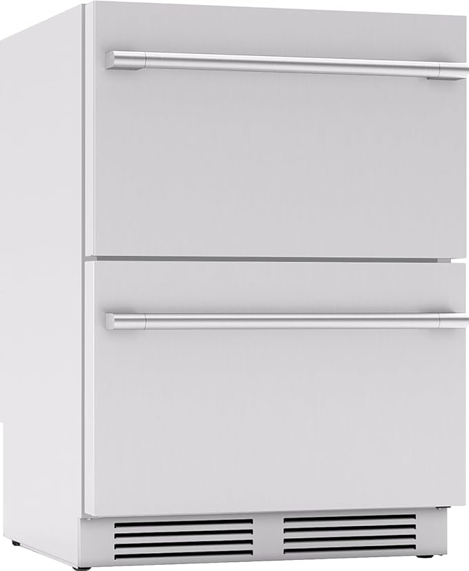 Zephyr Presrv 24 Inch Outdoor Dual Zone Refrigerator Drawers Wine & Beverage Fridge, Stainless Steel Wine Cooler Home Bar Under Counter Freestanding Built In, Energy Star Certified, 5.1 Cu. Ft