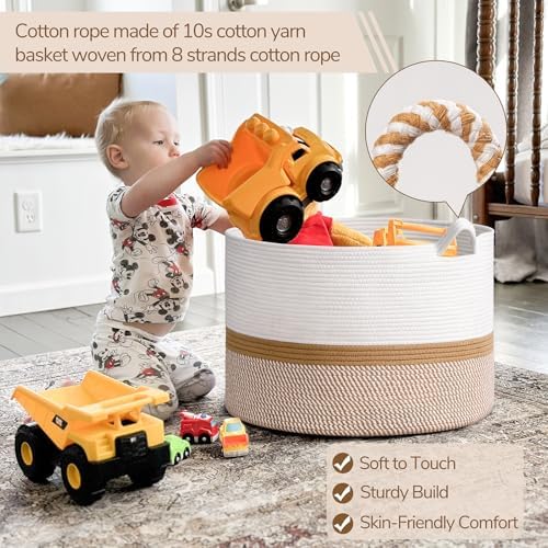 INDRESSME XXXLarge Woven Rope Blanket Basket Living Room White Camel - Image 4