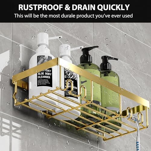 Moforoco Shower Caddy Shelf Organizer Rack, Self Adhesive Black Bathroom - Image 5