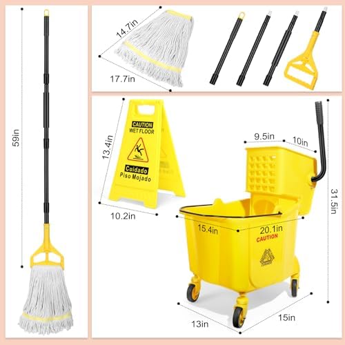 38 Qt Commercial Bucket with Side Press Wringer on Wheels, Including 1 - Image 5