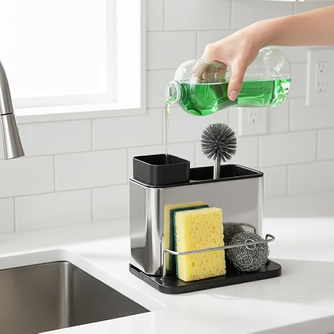 Soap Dispenser for Kitchen Sink, Stainless Steel 3-in-1 Sponge Holder for - Image 8