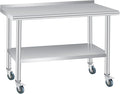 Stainless Steel Prep Table, 60 x 24 Inches, with Backsplash, Adjustable Undershelf and 4 Caster Wheels, Commercial Heavy Duty Table with Adjustable Under Shelf for Outdoor Use,Restaurants,Hotels,Works