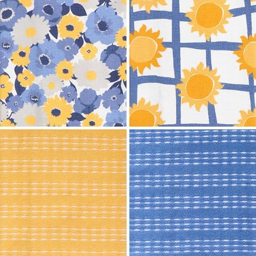 Ritz 4-Piece Kitchen Towel Set, Field Blossoms Floral & Le Soleil Sun Grid - Image 2